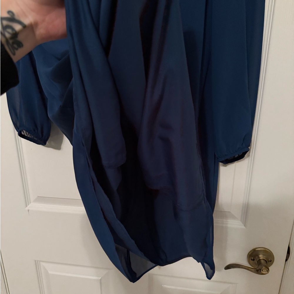 I.N.C | International Concepts Blue Shift Dress XL Long Sleeve V Neck Bow Back - Picture 6 of 9